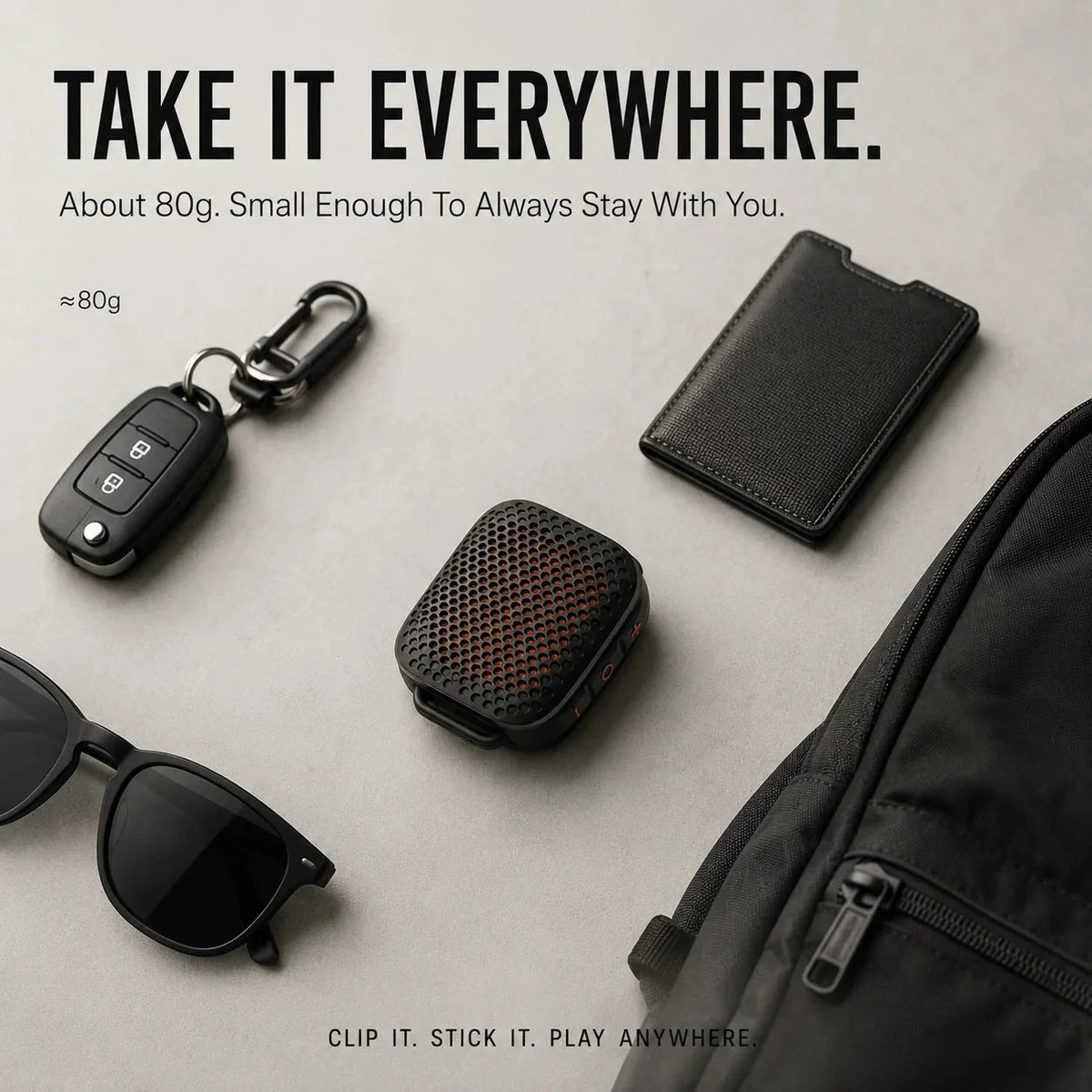🔊 Magnetic Clip-On Bluetooth Speaker – IPX7 Waterproof, TWS Stereo & Ultra-Light 80g Wearable Design