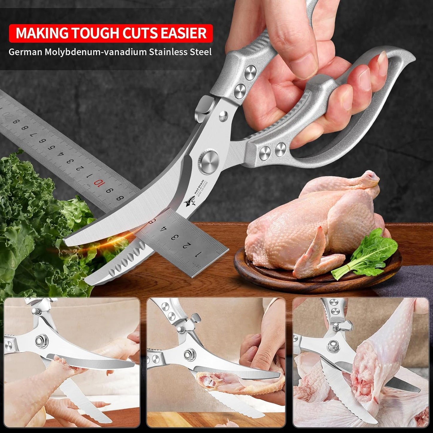 🔥Heißer Verkauf🔥🔪Profi-Küchenschere für hohe Beanspruchung mit rutschfestem Griff & Sicherheitsverschluss