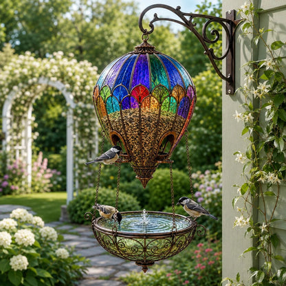 🌈 Stained Glass Hot Air Balloon Bird Feeder Fountain🐦