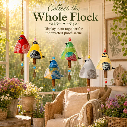 Hand-Painted Resin Bird Wind Chime, Colorful Folk Art Garden Hanging Decor
