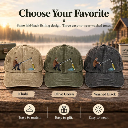 🎣 Catch of the Day Interactive Fishing Cap – Vintage Washed Moving Fish Hat