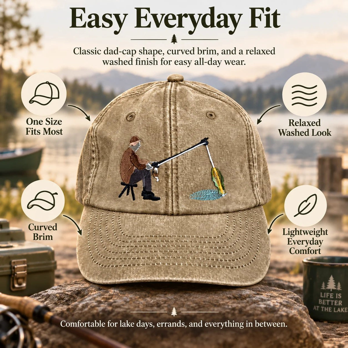 🎣 Catch of the Day Interactive Fishing Cap – Vintage Washed Moving Fish Hat