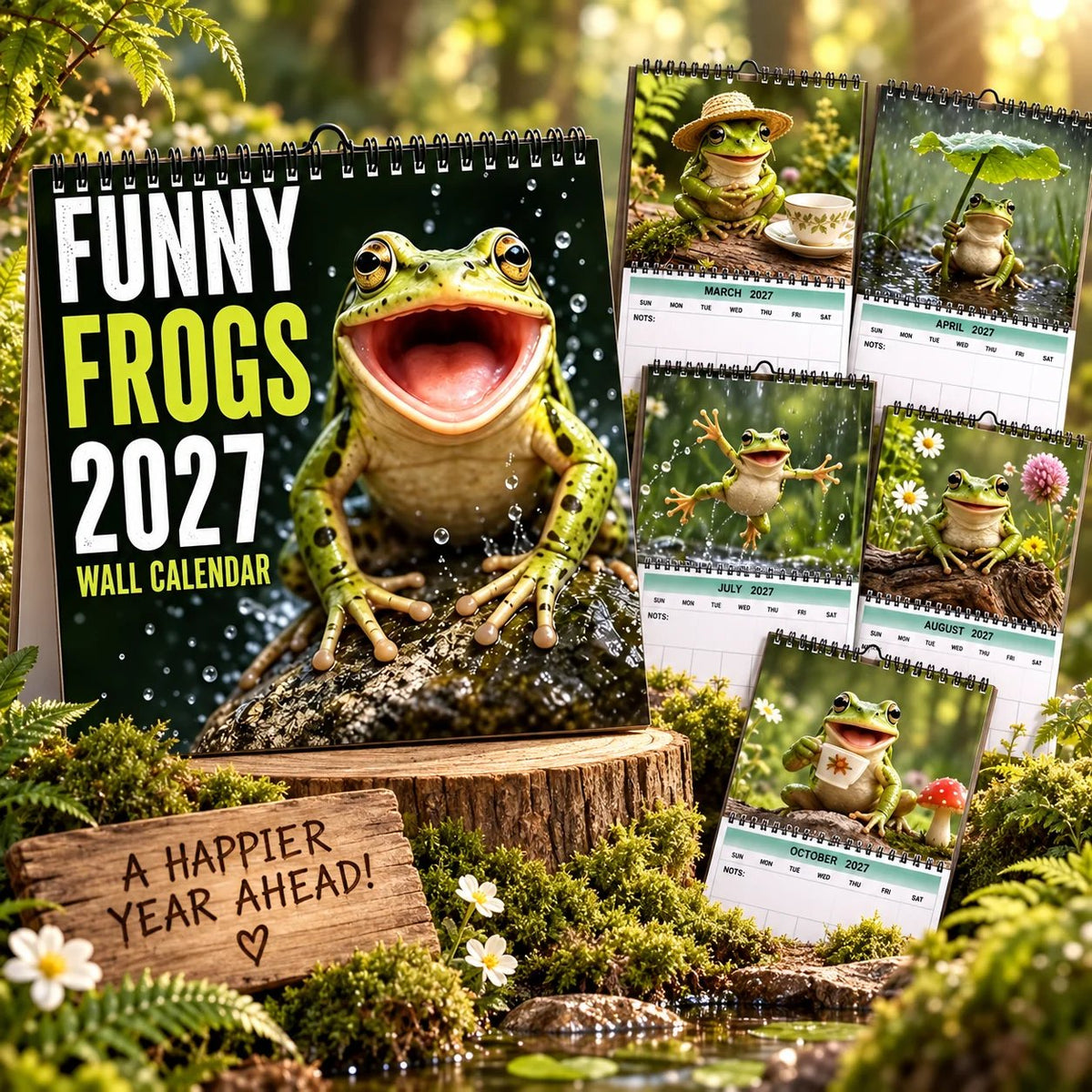 🐸Funny Frogs 2027 Wall Calendar –– Cute Humorous Frog Calendar, Quirky Amphibian Gift, Nature & Wildlife Decor