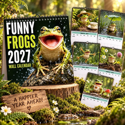 🐸Funny Frogs 2027 Wall Calendar –– Cute Humorous Frog Calendar, Quirky Amphibian Gift, Nature & Wildlife Decor