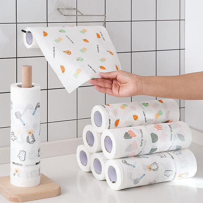 50Pcs Per Roll Reusable Cleaning Lazy Rags, Washable Kitchen Dish Towels & Multi-Purpose Wiping Cloths