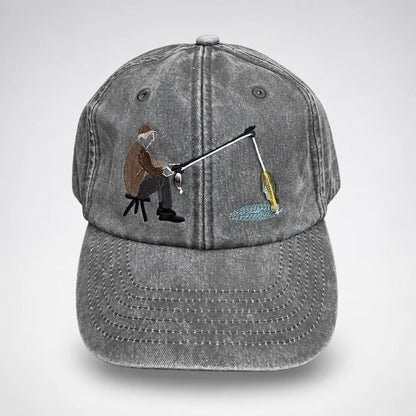 🎣 Catch of the Day Interactive Fishing Cap – Vintage Washed Moving Fish Hat