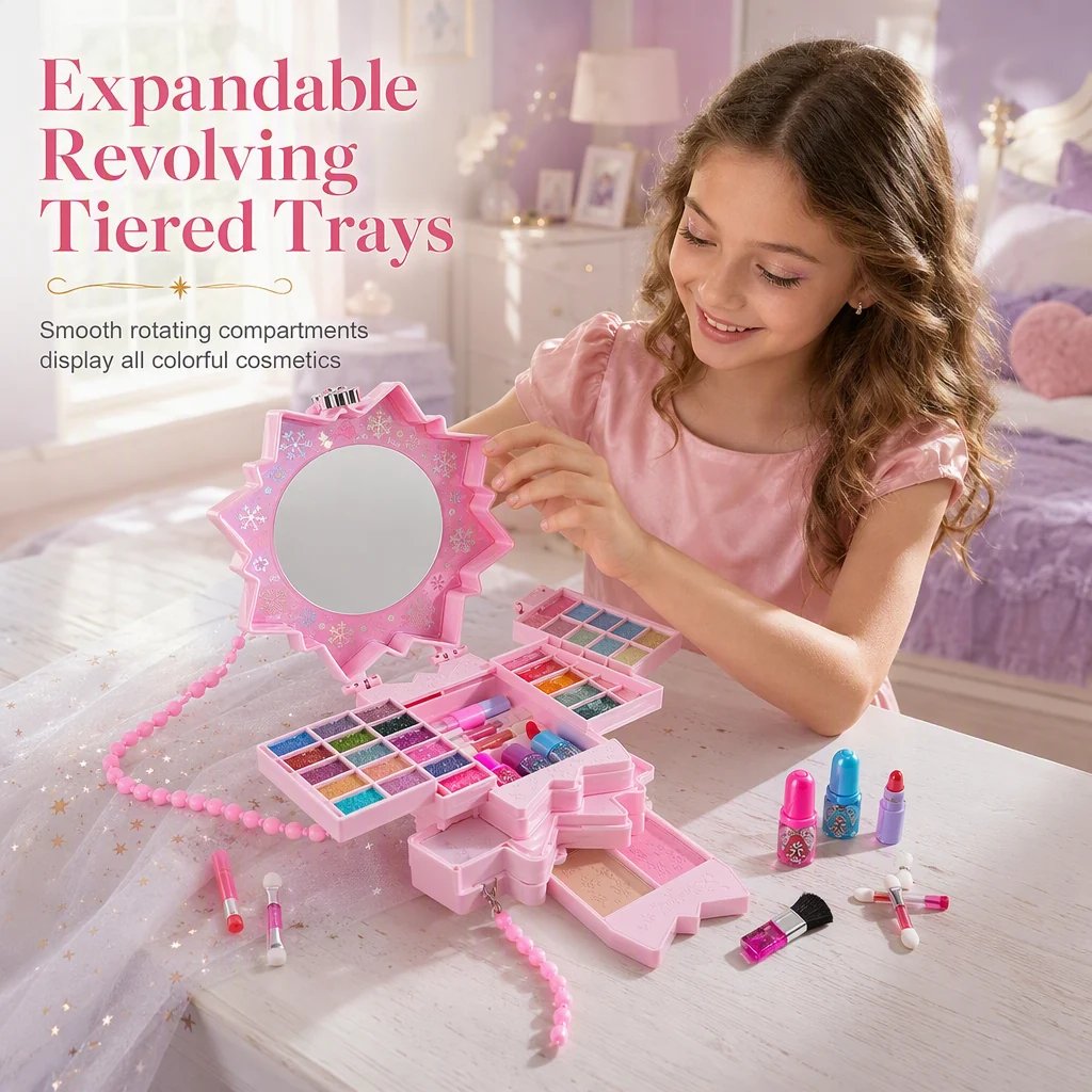 🎉49% OFF !! ⏰ Washable Princess Makeup Set – Non‐irritating, trays & portable case 🎀