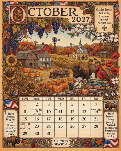 🔥😍A Year in America 2027 – Americana Nostalgia Wall Calendar