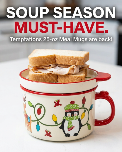 Set of (4) 25-Oz Mug Meals W/Lid-Its & Gift Boxes