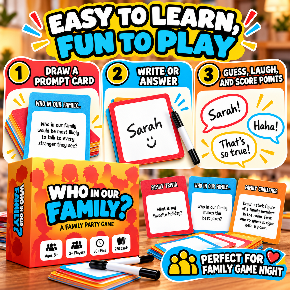😂Who In Our Family? Hilarious Party Game for Family Game Night