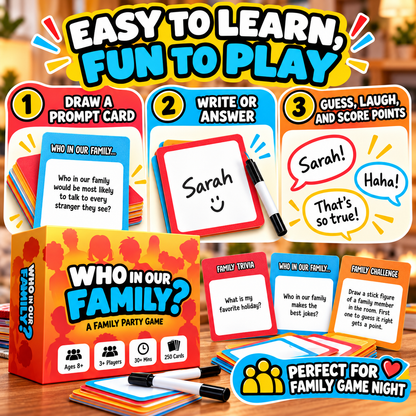 😂Who In Our Family? Hilarious Party Game for Family Game Night