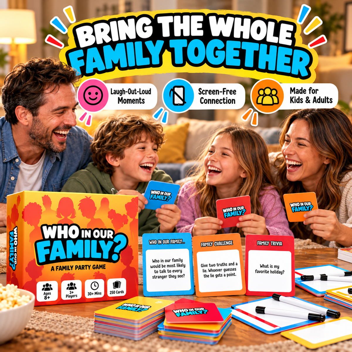 😂Who In Our Family? Hilarious Party Game for Family Game Night
