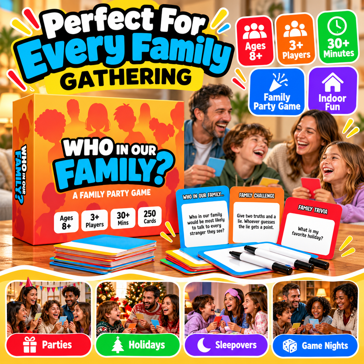 😂Who In Our Family? Hilarious Party Game for Family Game Night