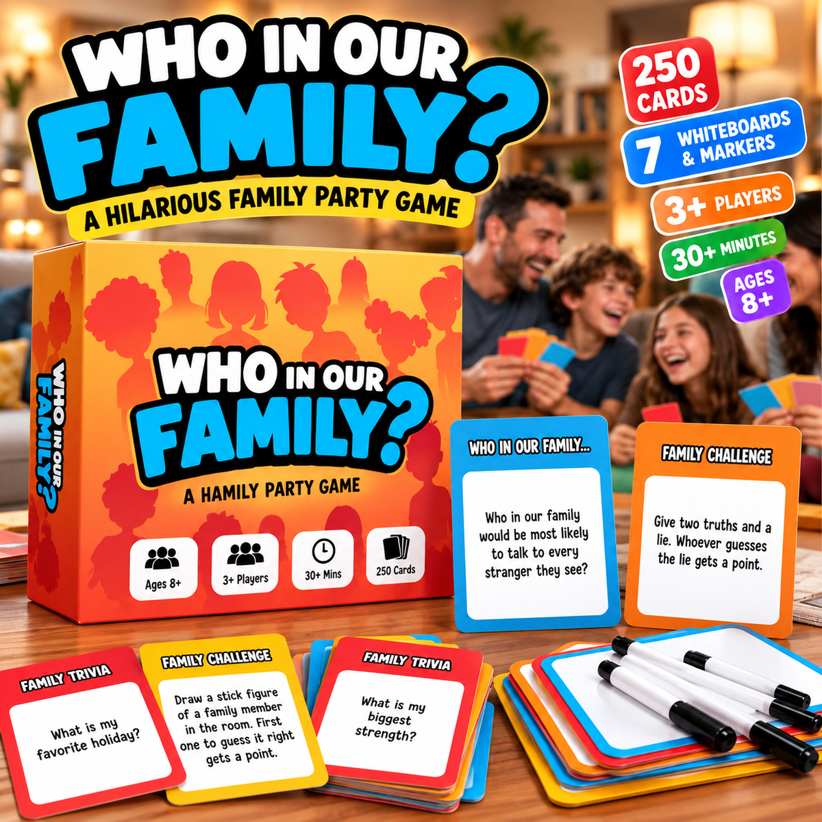 😂Who In Our Family? Hilarious Party Game for Family Game Night