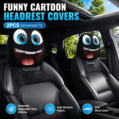 😆 Lustige Cartoon Auto-Kopfstützenbezüge – 2 Stück universelle Passform 🚗