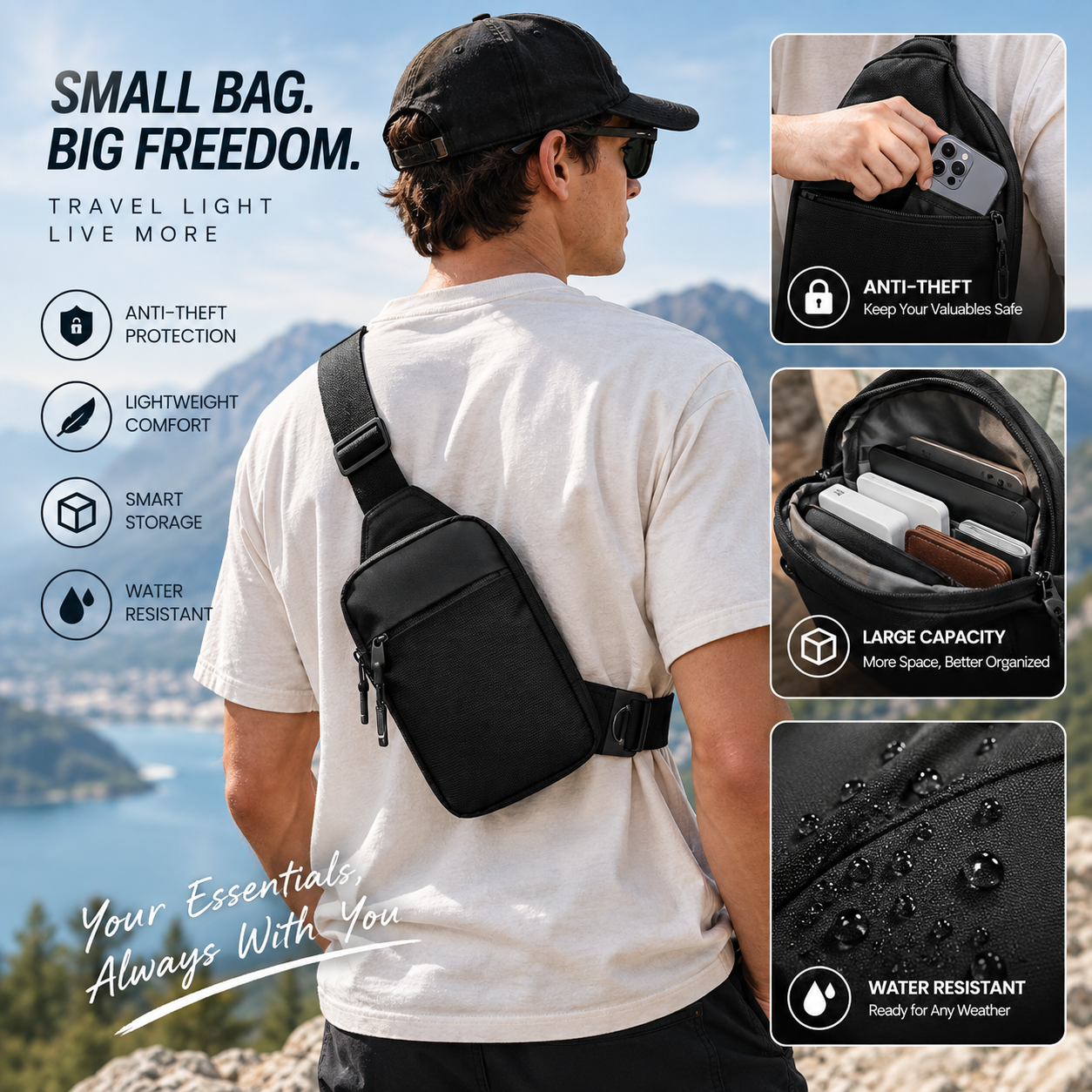 Anti-Theft Everyday Sling Bag – Lightweight Crossbody Travel Pack