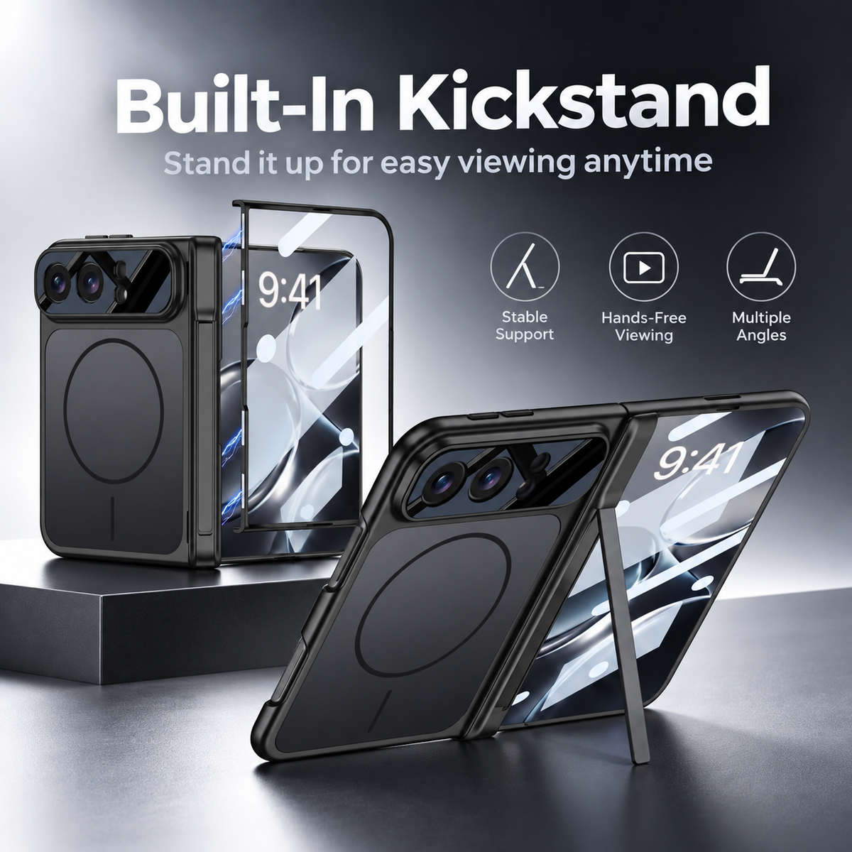 For iPhone Duo -3 In 1 Magnetic Case + Screen Protector & Hinge Stand