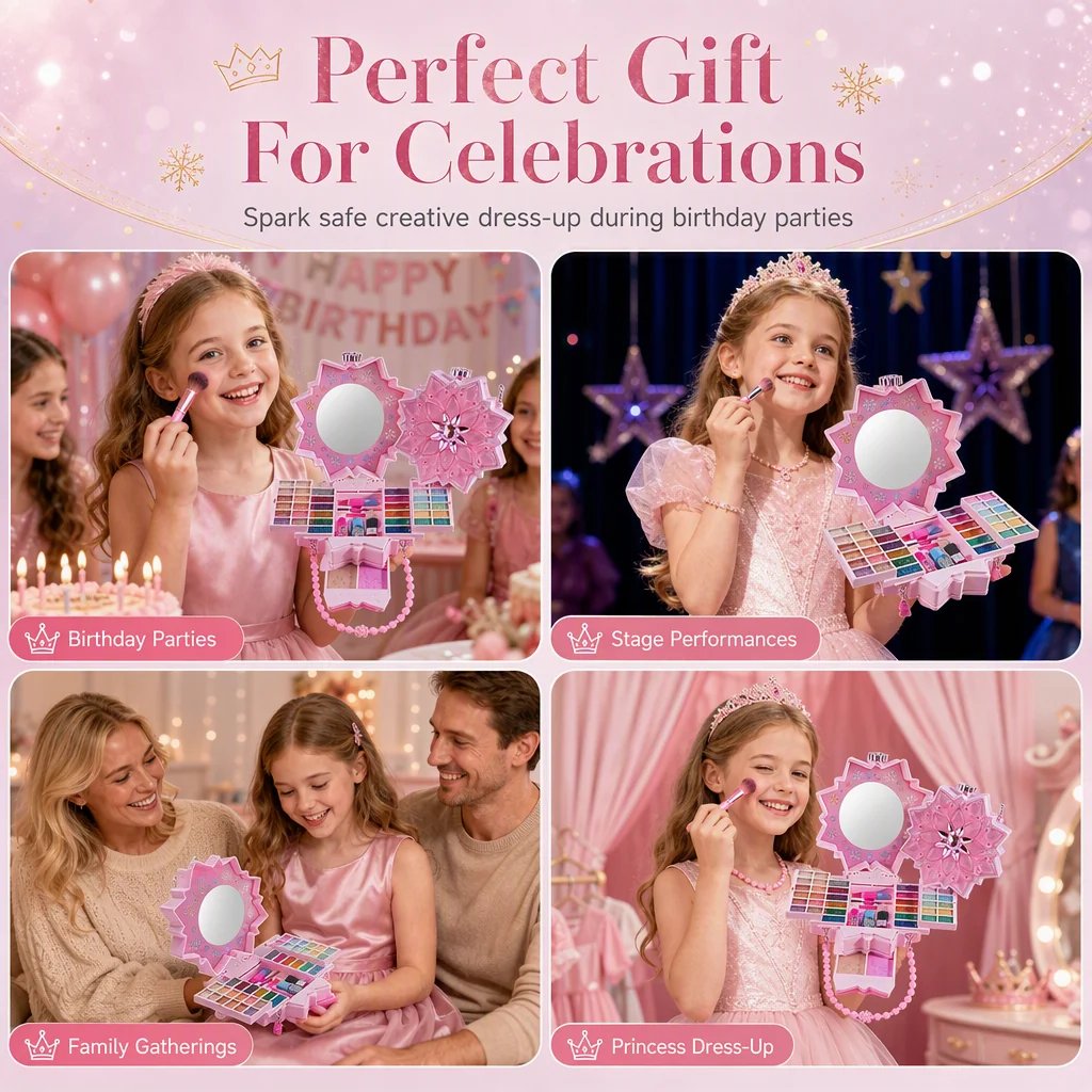 🎉49% OFF !! ⏰ Washable Princess Makeup Set – Non‐irritating, trays & portable case 🎀