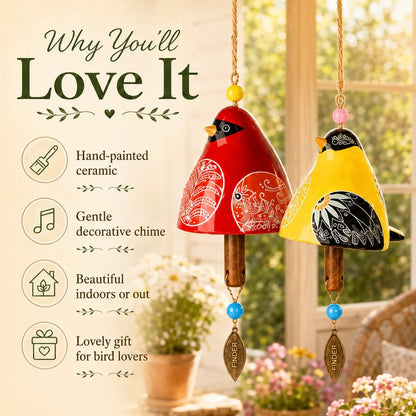 Hand-Painted Resin Bird Wind Chime, Colorful Folk Art Garden Hanging Decor