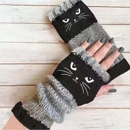 🎁🔥❄️Women’s Knitted Fingerless Gloves with Cute Cat – Cozy, Stylish & Practical Winter Hand Warmers 🐾