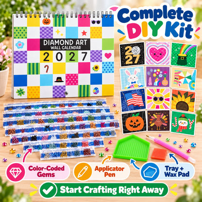 💎 2027 Diamond Art Wall Calendar Kit | 12 Monthly Designs + Complete Gem Tools ✨