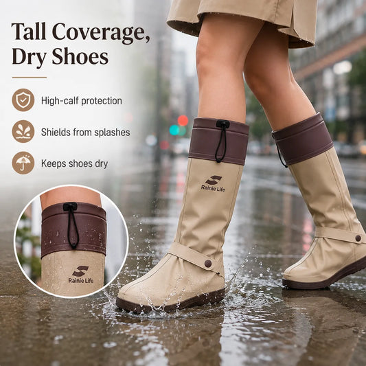 High‑Tube Foldable Waterproof Shoe Covers Non‑Slip Dual‑Lock Rain Foot Protection for Daily Outdoor Commuting & Wet‑Weather Travel - S(36-37)