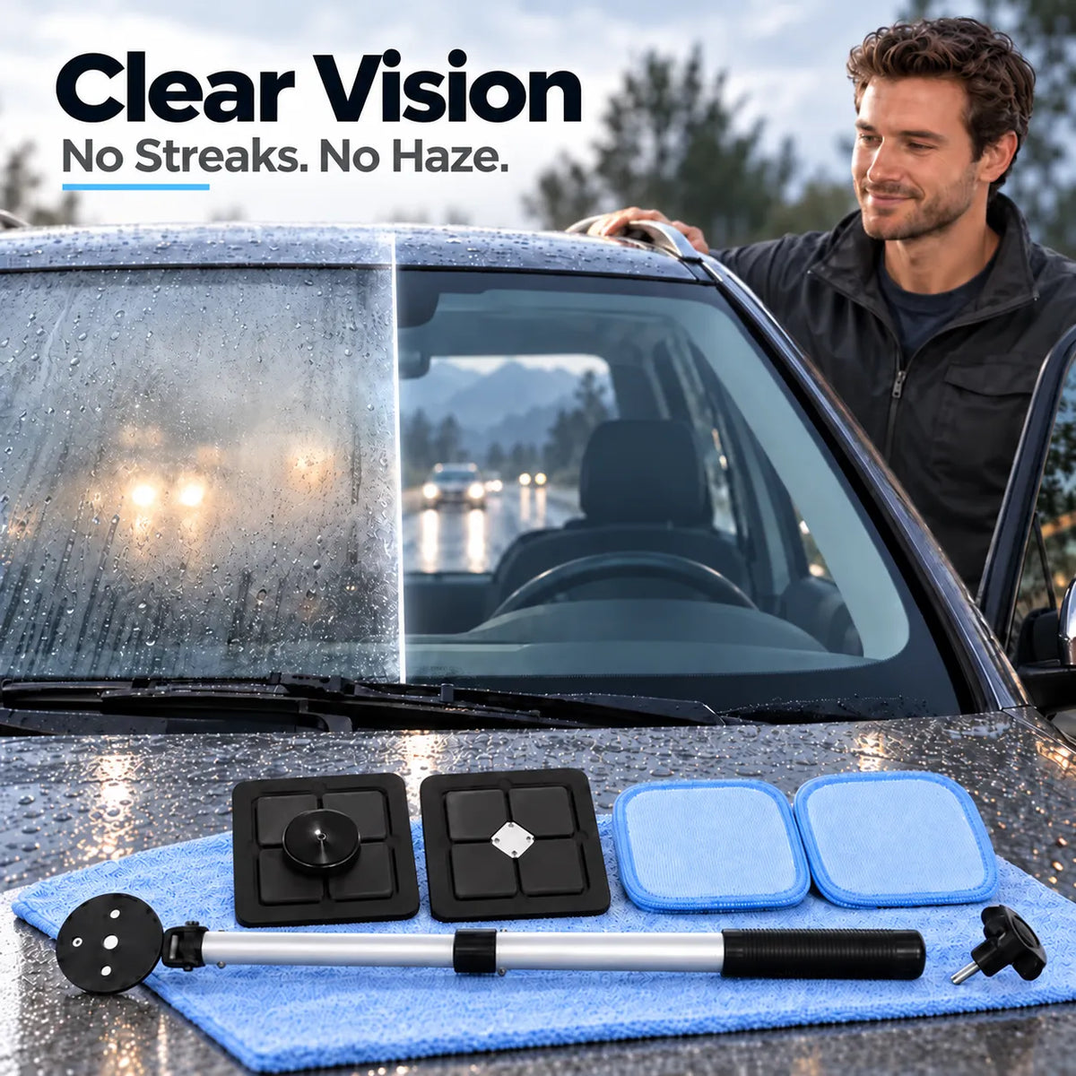🔥🎁🔥Dual Magnetic Car Windshield Cleaner | Streak-Free Auto Glass Cleaning Kit