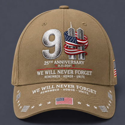 🔥LAST DAY 50% OFF - 9/11 25th Anniversary We Will Never Forget Printed Memorial Baseball Cap – Unisex Patriotic Memorial Hat🧢