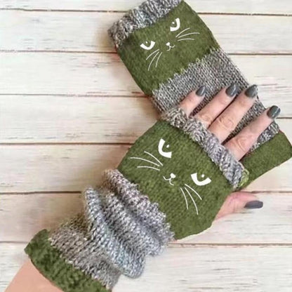 🎁🔥❄️Women’s Knitted Fingerless Gloves with Cute Cat – Cozy, Stylish & Practical Winter Hand Warmers 🐾