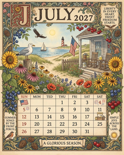 🔥😍A Year in America 2027 – Americana Nostalgia Wall Calendar