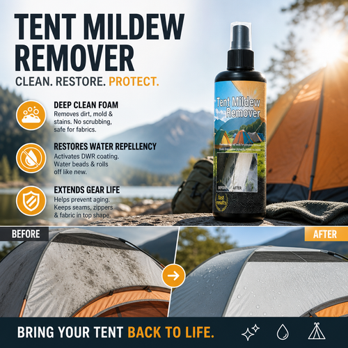 🧴Outdoor Mildew Stain Cleaner – Spray on, wipes off mold instantly. Eco‑friendly, won‘t ruin waterproofing. Tent, awning, shower curtain – all like new! 🏕️💪