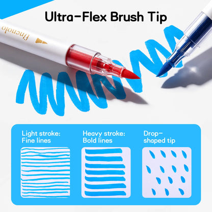 FINENOLO Brush Tip Acrylic Markers Set (24/36/60 Pack) with Portable Stackable Storage Box, Premium Water-Based Automatic Ink Colored Pens Drawing & Painting Supplies for All Levels, Art Supplies for Rock Painting, DIY Crafts
