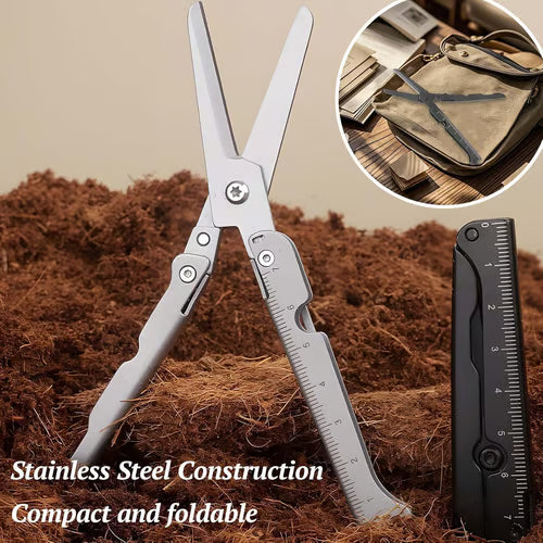 ✂️ 2-in-1 Foldable EDC Scissors with Built-In Ruler