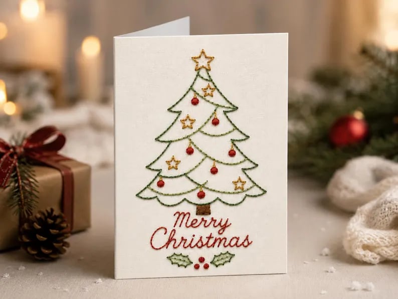 ⭐ 50% OFF - 🌲 🪡 Christmas Hand Embroidery Card DIY Kit | Stitch Your Way Into the Christmas Spirit ✨ 🎁