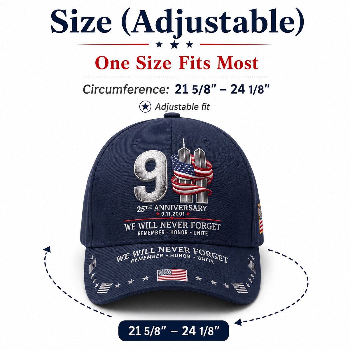 🔥LAST DAY 50% OFF - 9/11 25th Anniversary We Will Never Forget Printed Memorial Baseball Cap – Unisex Patriotic Memorial Hat🧢