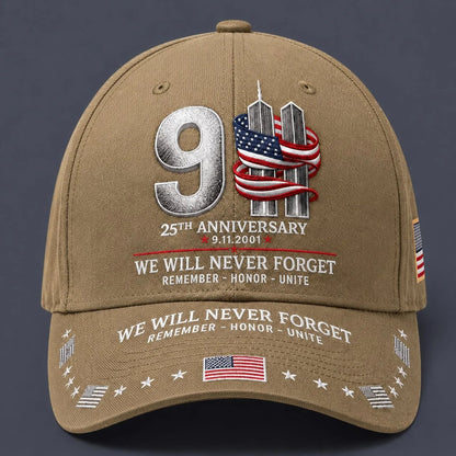 🔥LAST DAY 50% OFF - 9/11 25th Anniversary We Will Never Forget Memorial Baseball Cap – Unisex Patriotic Memorial Hat🧢Printed Polyester Fabric