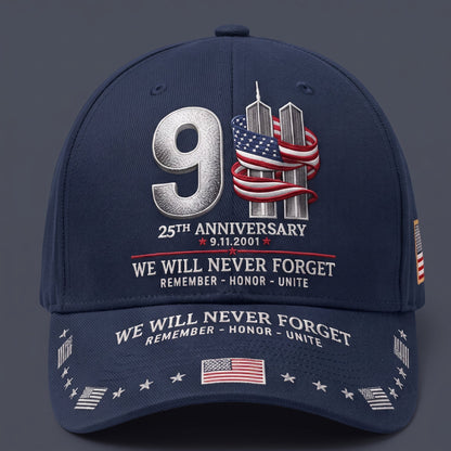 🔥LAST DAY 50% OFF - 9/11 25th Anniversary We Will Never Forget Printed Memorial Baseball Cap – Unisex Patriotic Memorial Hat🧢