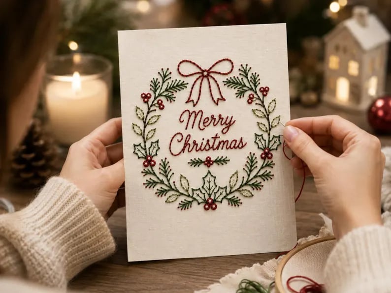 ⭐ 50% OFF - 🌲 🪡 Christmas Hand Embroidery Card DIY Kit | Stitch Your Way Into the Christmas Spirit ✨ 🎁