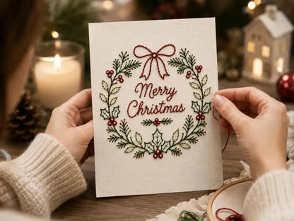 ⭐ 50% OFF - 🌲 🪡 Christmas Hand Embroidery Card DIY Kit | Stitch Your Way Into the Christmas Spirit ✨ 🎁