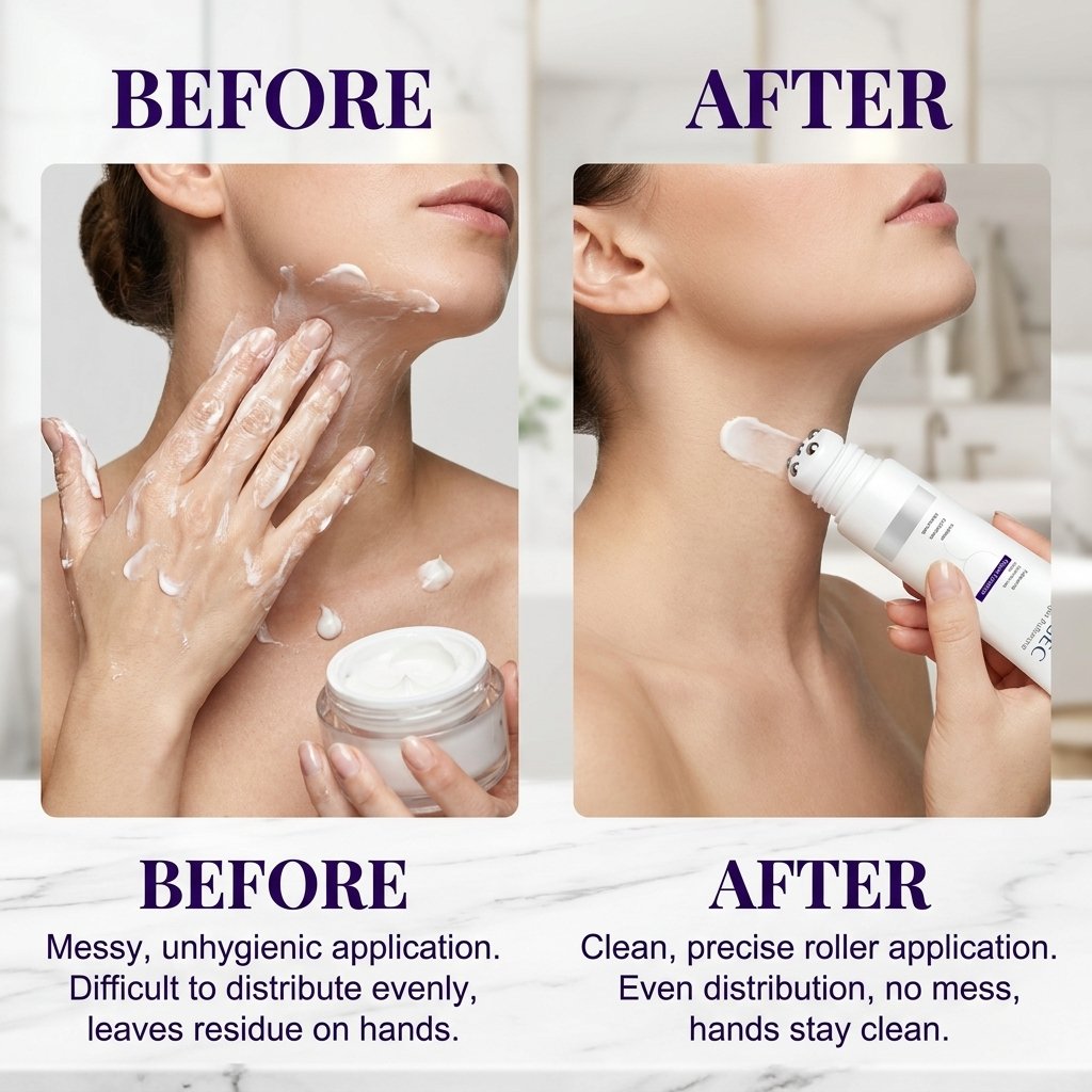 💦Reduces Wrinkles and Double Chin,Five Rollers for All Around Massage,Neck Firming Cream