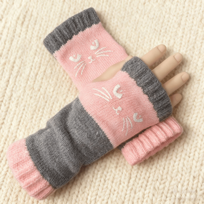 🎁🔥❄️Women’s Knitted Fingerless Gloves with Cute Cat – Cozy, Stylish & Practical Winter Hand Warmers 🐾