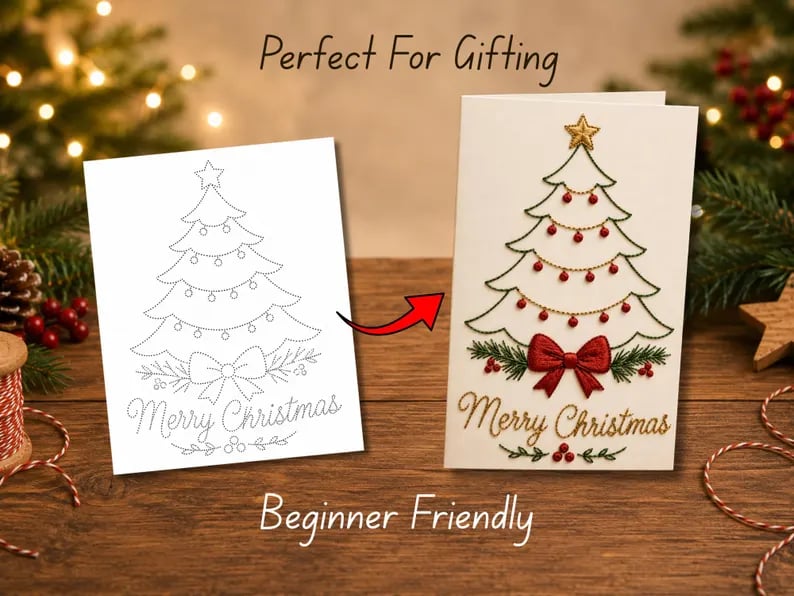 ⭐ 50% OFF - 🌲 🪡 Christmas Hand Embroidery Card DIY Kit | Stitch Your Way Into the Christmas Spirit ✨ 🎁