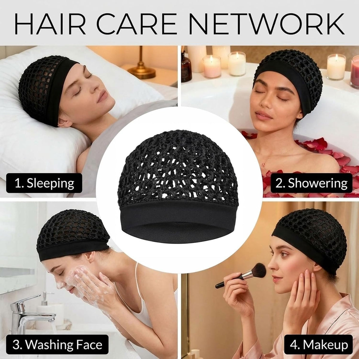 3-Piece Stretchy Wide-Edge Sleeping Cap Set