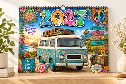 2027 Hippie Boho Wall Calendar – Retro Road Trip & Van Life Aesthetic
