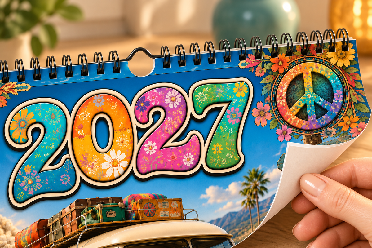 2027 Hippie Boho Wall Calendar – Retro Road Trip & Van Life Aesthetic
