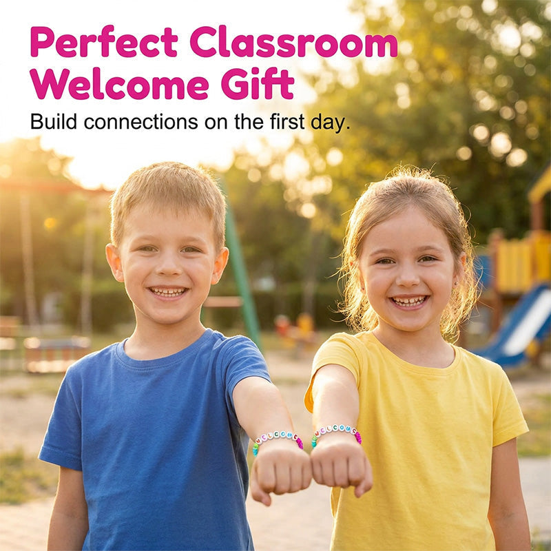 🧶❤️ Packung mit 25 Willkommensperlenarmbändern – Stärken Sie die Freundschaft im Klassenzimmer und verbreiten Sie herzliche Freundlichkeit! ✨