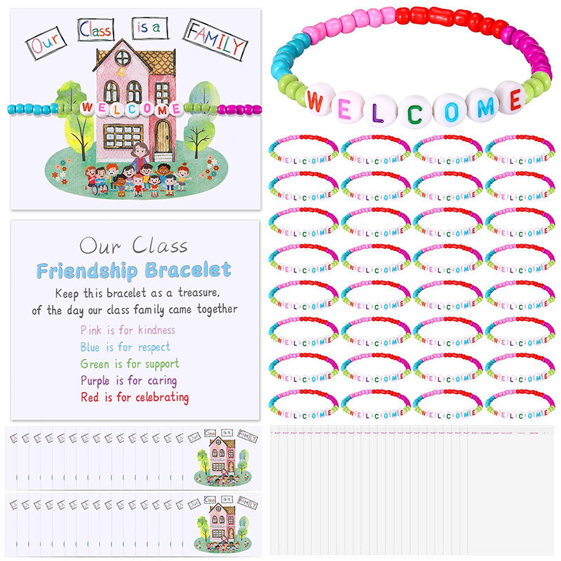 🧶❤️ Packung mit 25 Willkommensperlenarmbändern – Stärken Sie die Freundschaft im Klassenzimmer und verbreiten Sie herzliche Freundlichkeit! ✨