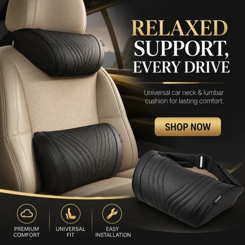 Premium Car Seat Headrest & Lumbar Support Cushion