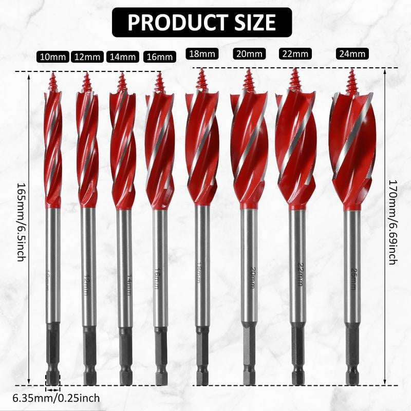 🔩 LIMITED-TIME 50% OFF! ✨ 8PCS 4-Flute Auger Drill Bit Set for Woodworking – Sharp, Stable, Efficient 🪵