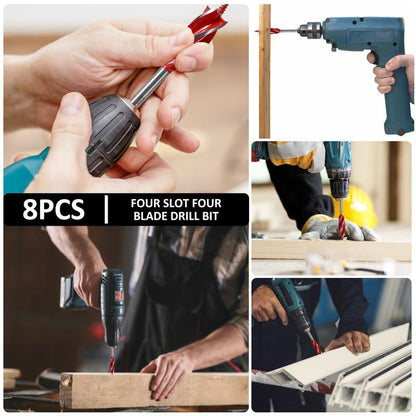 🔩 LIMITED-TIME 50% OFF! ✨ 8PCS 4-Flute Auger Drill Bit Set for Woodworking – Sharp, Stable, Efficient 🪵